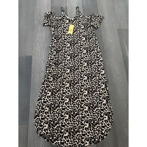 Grecerelle Dress Womens 2XL Brown Black Leopard Print Cold Shoulder Maxi Stretch